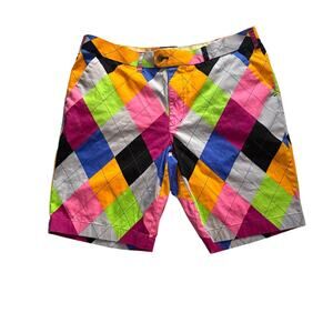 Loudmouth Shorts Men’s Size 28 Multicolored Cotton Blend Stretch Argyle Pattern